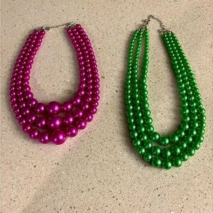 Vibrant Pink and Green Beaded Faux Pearl Necklaces